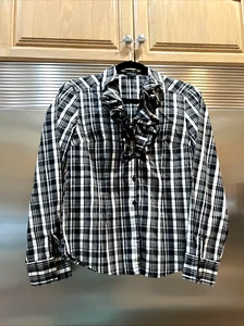 SPENSE BLOUSE BLACK & WHITE PLAID RUFFLE UPPER DARTED FITTED SZ S - Picture 1 of 4
