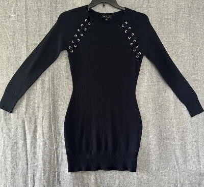 Vestido ceñido al cuerpo BCX para mujer manga larga tejido azul oscuro con detalles con cordones - talla M Foto 1 de 4