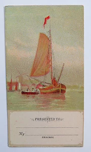 Antigua escena de barco de tarjeta de recuerdo al mérito de la escuela victoriana sin usar - Imagen 1 de 2