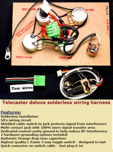 Actualización de cableado sin soldadura Tele Deluxe - Interruptor de cable blindado a conector +10% ollas! - Imagen 1 de 8