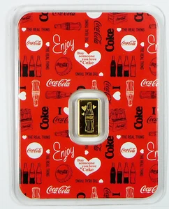 Love the Real Thing Coca-Cola ½ gram .9999 Fine Gold Bar w/ Assay - Picture 1 of 3