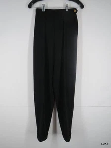Chanel Black Wool Pants Sz 6 36 S  Pleated Tapered Skinny Leg Cuffed Logo Button - Picture 1 of 11