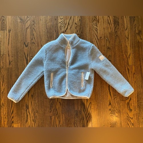 OFF WHITE Giacca donna in pile sherpa grigio avorio ella con bordo rosa raso nuova con etichetta taglia XS