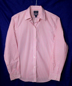 RALPH LAUREN CHAPS LADIES SIZE M pink white stripe NO IRON long sleeve cotton