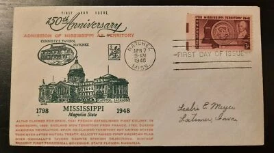 1948 FDC 150th Anniversary Mississippi Cachet Natchez Mississippi Latimer Ohio - Image 1 of 2
