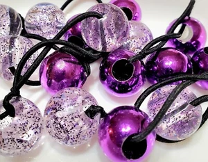 PURPLE GLITTER KIDS ELASTIC PONYTAIL HOLDER JUMBO BEADS GIRL HAIR  KNOCKER BALL - Picture 1 of 4