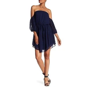 Vestido Symphony Talla Mediana Azul Marino Fuera del Hombro Ojales en Capas Nuevo con Etiquetas - Imagen 1 de 9