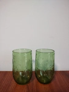 2 Anchor Hocking Sherwood Spearmint Glass Juice Tumbler Green Leaves Vintage MCM - Bild 1 von 7