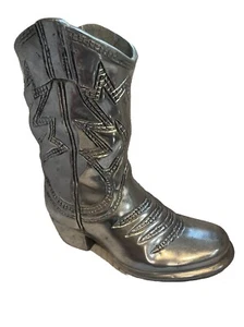 Cowboy Boot Dept 56 Pewter Silver Metal Planter/Vase 9'' - Picture 1 of 9