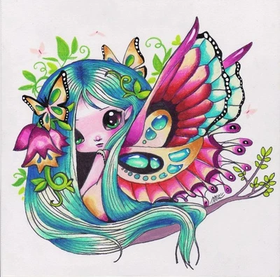 Fairy Floral Original Art Painting Nico Niemi OOAK 8" X 8" - Image 1 of 2