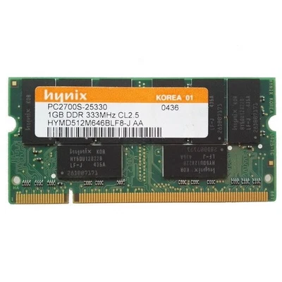 Hynix 1GB DDR PC2700S-25330 333MHz CL2.5 HYMD512M646BF8-J Sodimm Memory RAM- - Image 1 of 2