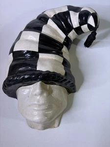 Authentic Venetian Carnival Mask 17" x 10" Black & White Checked Hat Male - Picture 1 of 9