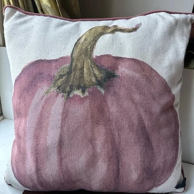 Newport Pumpkin Linen Throw Pillow Decorative 19”X 19” Accent Fall Thanksgiving. - Image 1 of 4