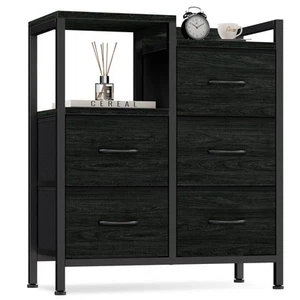 5 Drawer Black Dressers for Bedroom 2 Tier Shelf Storage Small Fabric Dresser... - Picture 1 of 8