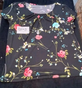 Women's Short Sleeve Black Floral Size Pxl By Worthington B14 - Picture 1 of 4