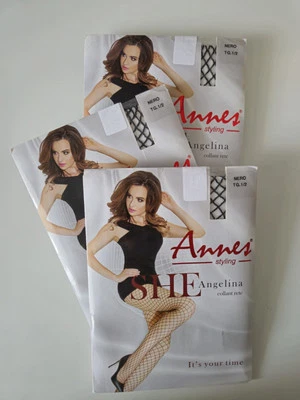 NUEVO 3 pares de medias negras Annes Fishnet Angelina patrón grande T030 XS/S Foto 1 de 4