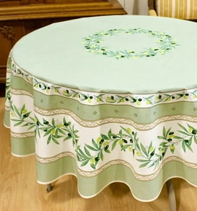 180 cm Round French Tablecloth Cotton Ramatuelle Green Made in France - Picture 1 of 3