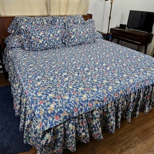 6 pc Ralph Lauren French Jardin Blue King Flat 2 Shams 2 Pillow Cases Skirt - Picture 1 of 18