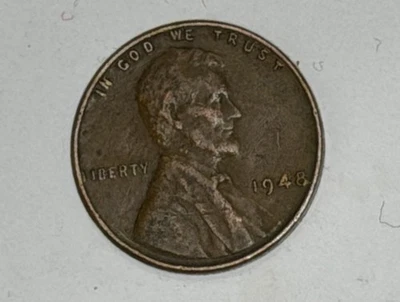 1948 P circulated Lincoln Wheat Cent Penny L On Rim Error Semi Key Date Double - Image 1 of 2