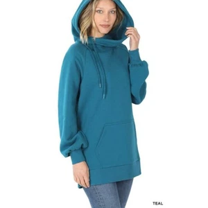 Zenana Teal Side Tie Hoodie 1X Longline Sweatshirt Pullover asymmetrisch - Bild 1 von 11
