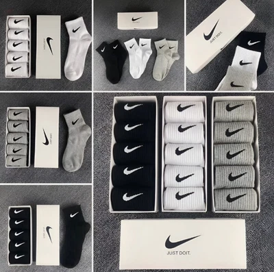 Nike Socks 5 Pairs Pack Mid-Tub 85% Cotton Socks Boxed Unisex sizes 4.5-9 - Image 1 of 4
