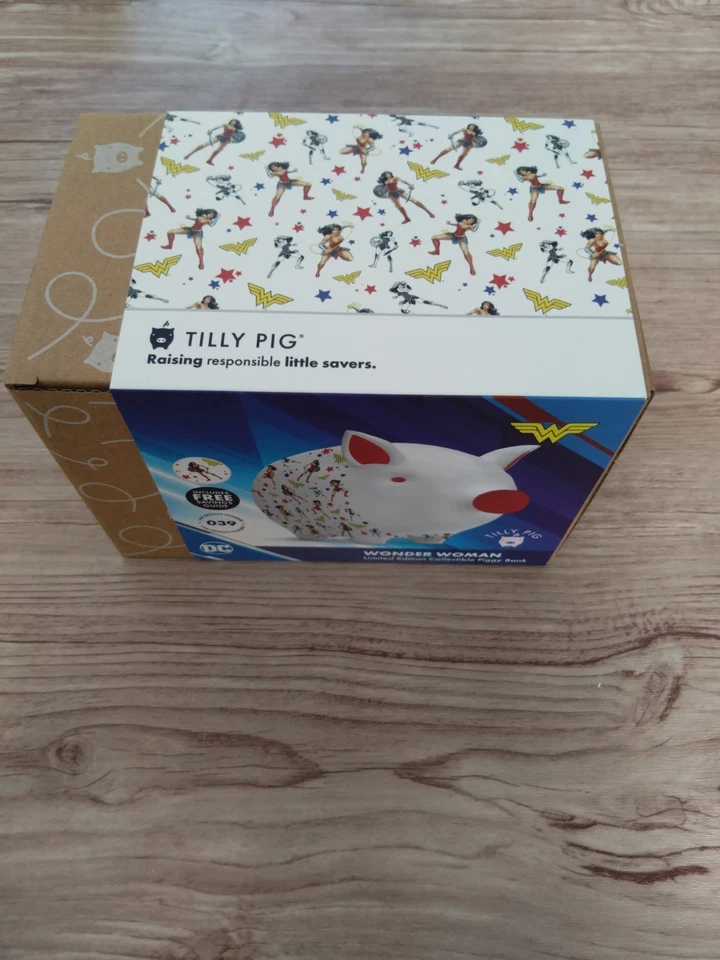 Tilly Pig Ceramic Kids Piggy Bank Boys Girls DC Wonder Woman Design Money Box