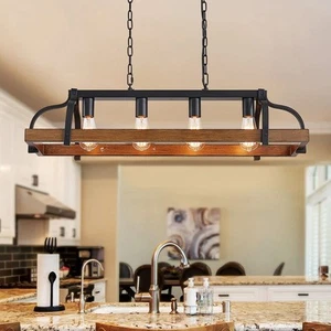 4-Light Metal Pot Hanging Rack Chandelier Imitation Wood Grain Linear Pendant... - Picture 1 of 9