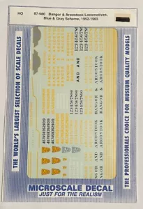 MICROSCALE HO DECAL-BANGOR & AROOSTOOK/BAR DIESEL BLUE & GRAY (1952-‘63) #87-980 - Picture 1 of 1