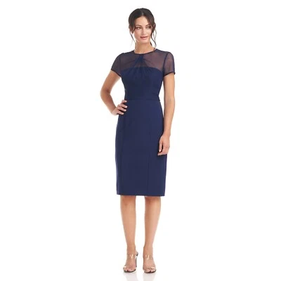 NWT JS Collections Womens Size 8 Blue Short Sleeve Illusion Cocktail Dress NEW - Image 1 of 4