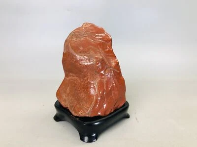 Y6062 OKIMONO Sado Akaishi red stone wooden stand Japan antique interior decor - Image 1 of 4