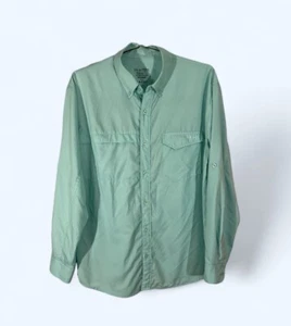 Huk Fishing Mens Size LARGE Green LONG Sleeve Vented Button Down Shirt - Picture 1 of 9