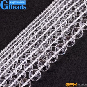 Natural White Rock Clear Quartz Faceted Round Loose Beads for Jewelry Making 15" - Picture 1 of 36