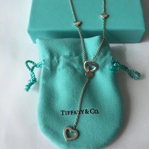Tiffany & Co. Open Heart Drop Dangle Silver Lariat Necklace POUCH - Picture 1 of 8