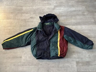 Vtg 90's Nautica COLORBLOCK Hooded Reversible DOWN Distressed PUFFER SKI Jacket - Image 1 of 4