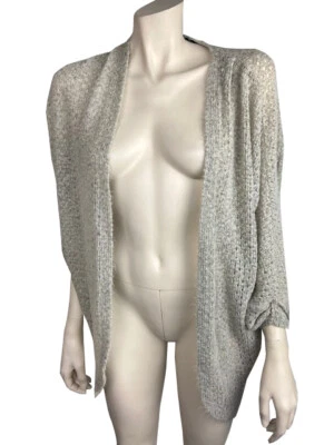 Cardigã feminino de algodão pequeno cinza bronzeado aberto suéter malha solta macia - Imagem 1 de 4