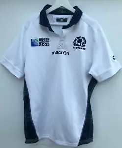 SCHOTTLAND 2015 Auswärts Rugby Shirt WM weiß kurzärmelig Macron Herren 2XL - Bild 1 von 9