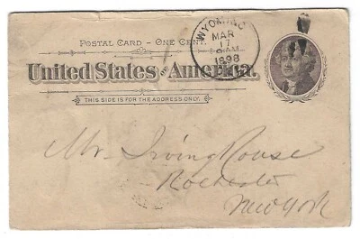 U.S. - Scott's #UX14 card mailed Wyoming, Del. March 17, 1898 to Rochester, NY - Image 1 of 2