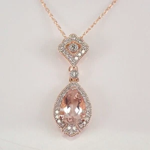 3Ct Pear Cut Lab Created Morganite Women's Pendant 14K Rose Gold Plated 18 Chain - Picture 1 of 6
