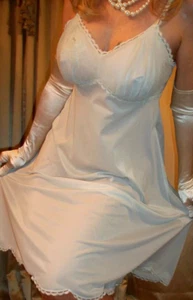 Vtg Fair Blue Chiffon Nylon Lace Slip 34 Small - Picture 1 of 6