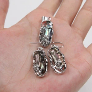22mm Pipa Freshwater Black Biwa Keshi Pearl pearl Pendant Earring - Picture 1 of 3