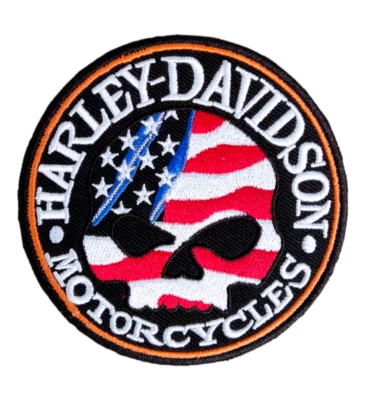 Harley Davidson Patches Skull USA Flag For Jacket and Vest Iron On Sew On 4" - Image 1 of 4