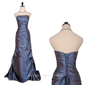 Vintage Prom Dress Maxi Ball Gown 4 Blue Y2K Corset Goth Strapless Glam Princess - Picture 1 of 15