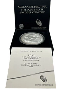 2016 P ATB 5 oz .999 Silver Coin Uncirculated Effigy Mounds Toned #270 - Picture 1 of 11
