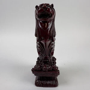 Rotes Holz geschnitzt Singapur Merlion Seelöwe Statue Skulptur Figur Briefbeschwerer - Bild 1 von 9