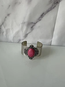 SILVER PINK BEAD CUFF BRACELET  - Picture 1 of 8