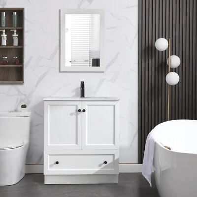 30" Solid Wood Bathroom Vanity Cabinet with Ceramic Sink Top - Image 1 of 4