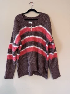 New Offline By Aerie Chunky Knit Sweater Women’s Red, Brown Striped Size Large - Picture 1 of 16
