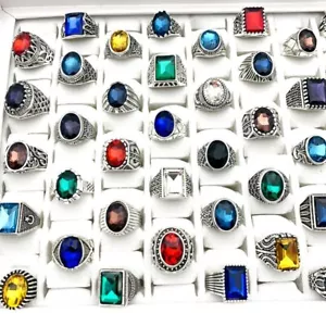 Großhandel 50stk Retro Ringe für Männer Frauen Mehrfarbig Glas Stein ModeSchmuck - Bild 1 von 7