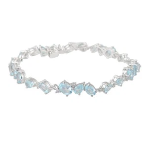 Natural Blue Topaz Gemstone Sterling Silver Tennis Bracelet Women Jewelry - Picture 1 of 3