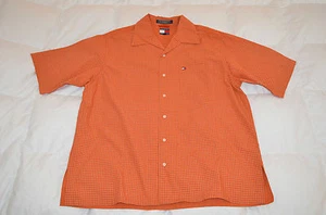 Auténtica Camisa Tommy Hilfiger Vintage Naranja Cuadros Rayas Manga Corta Para Hombre M! - Imagen 1 de 4